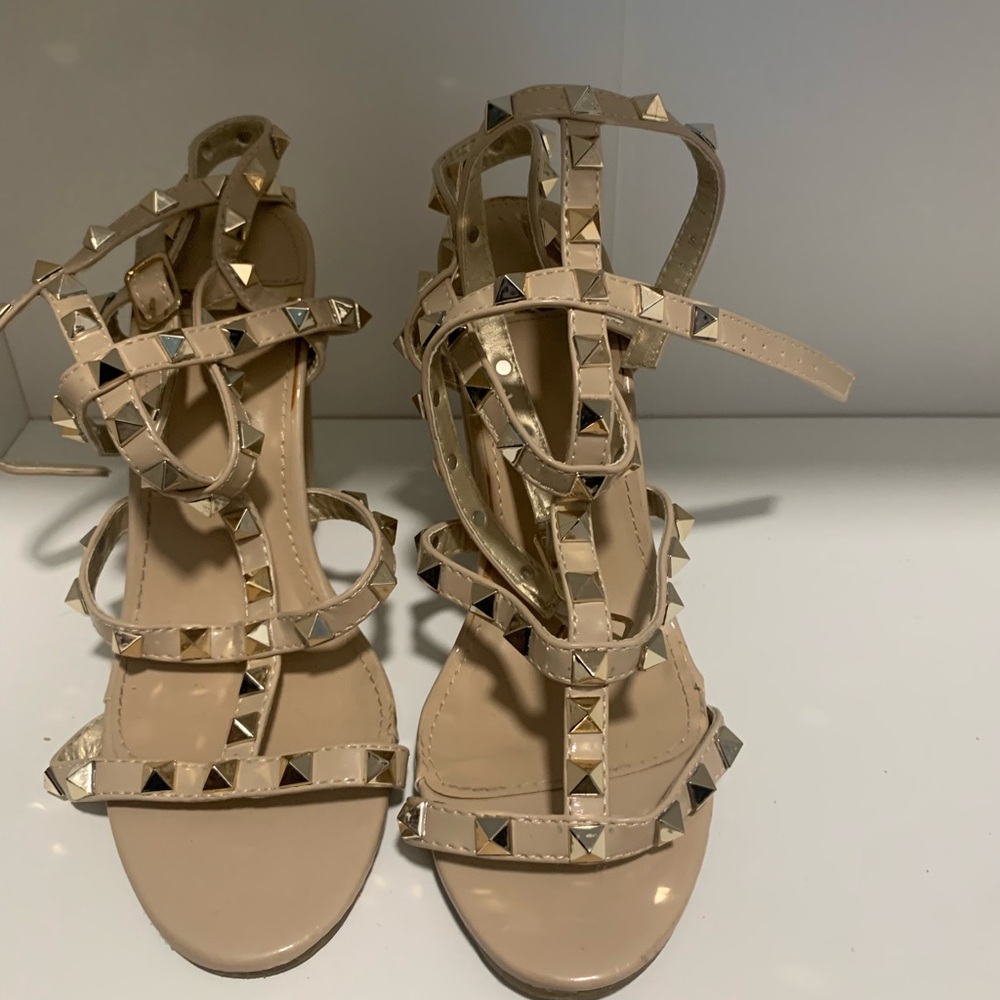 Studded Beige Strappy Sandals